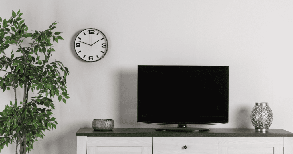 観葉植物のある部屋でテレビ台に設置されたテレビ