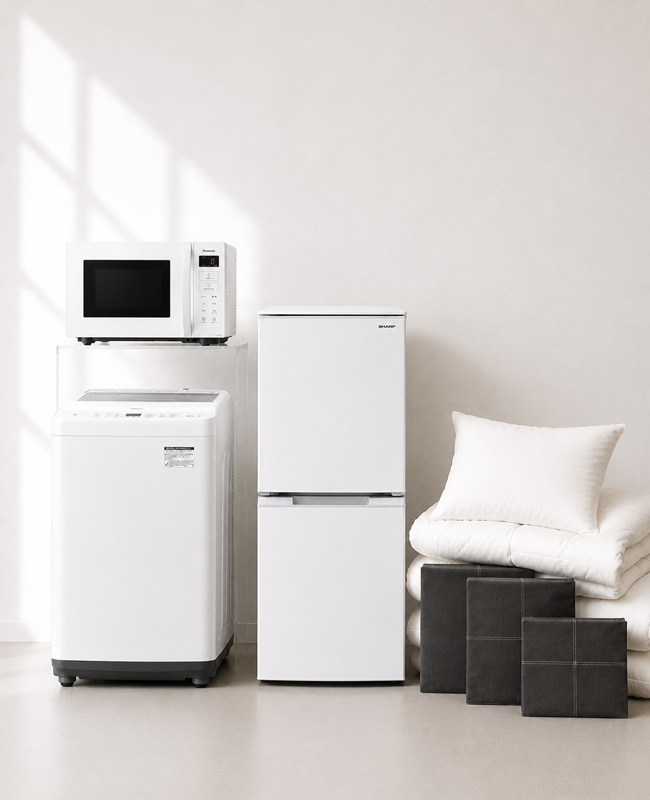 家電3点＋寝具セットイメージ画像