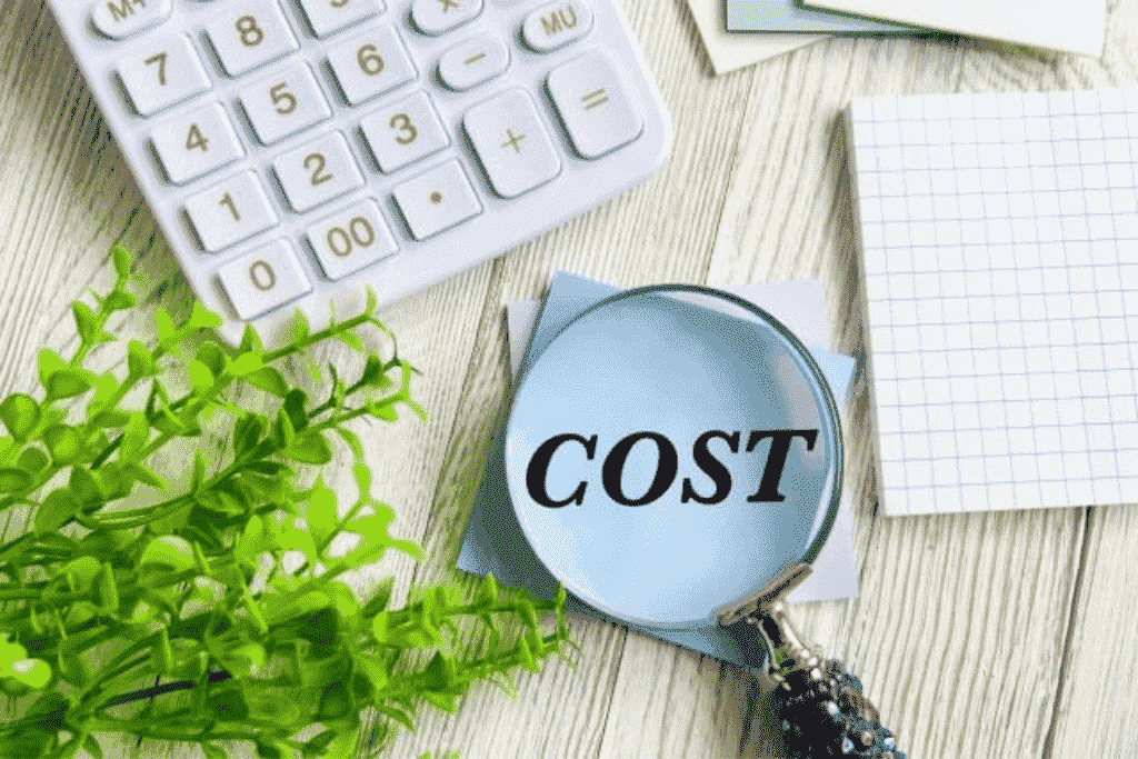 コスト削減をイメージさせる電卓と虫眼鏡のあるデスク