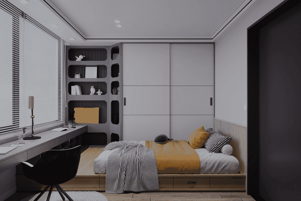 シンプルで機能的な一人暮らしのベッドルーム