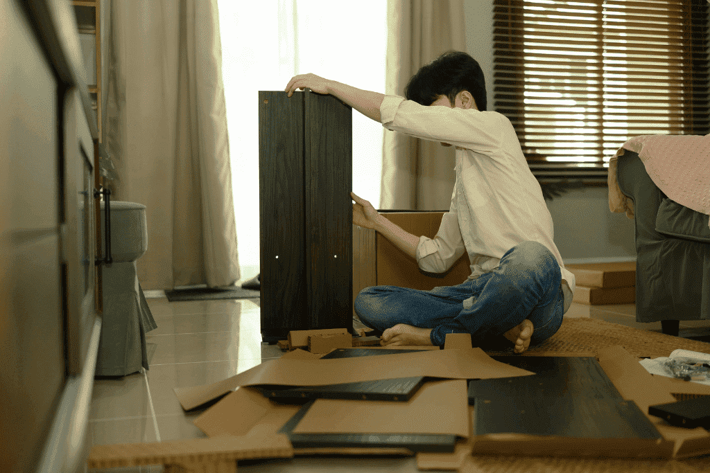 家具を自分で組み立てる男性